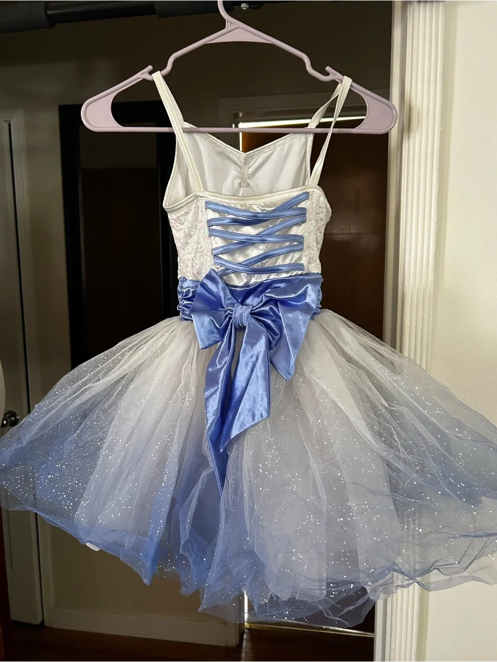 Weissman Sparkling White and Light Blue Ombré Tulle Ballet Dress. Size IC